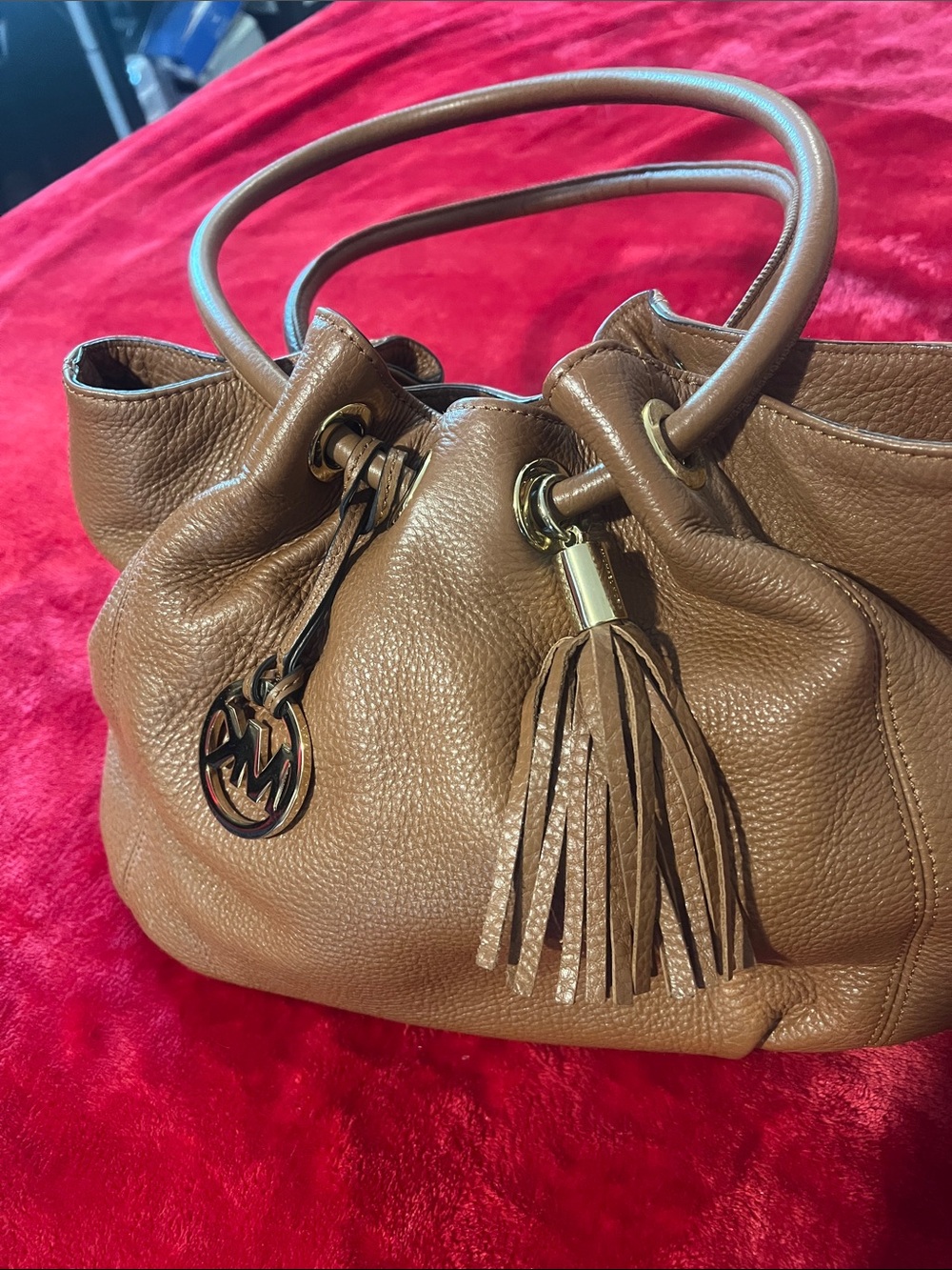 Michael Kors Brown Pebbled Leather Tassel Shoulder Bag